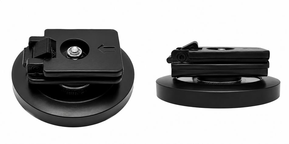 Magnetic base with quick release mount for 12V battery adapter