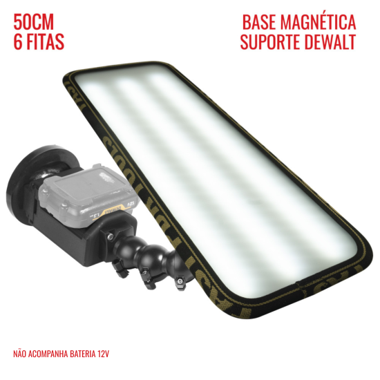 Luminária Hail PRO Light 2.0 (50 cm) 6 fitas suporte Dewalt 12v com base magnética