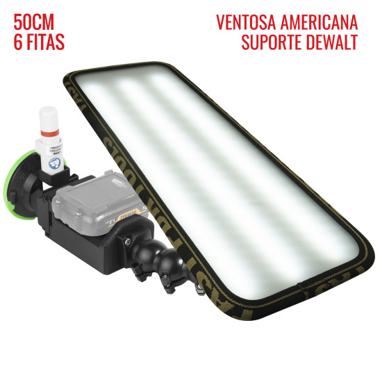 Luminária Hail PRO Light 2.0 (50 cm) 6 fitas suporte Dewalt 12v com ventosa americana