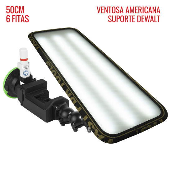 Luminária Hail PRO Light 2.0 (50 cm) 6 fitas suporte Dewalt 12v com ventosa americana