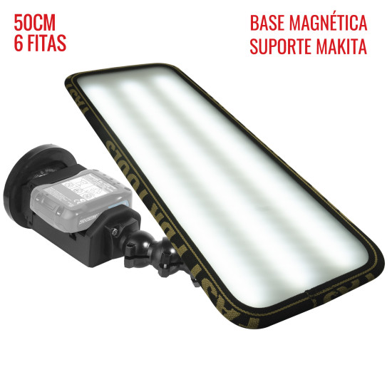 Luminária Hail PRO Light 2.0 (50 cm) 6 fitas suporte Makita 12v com base magnética
